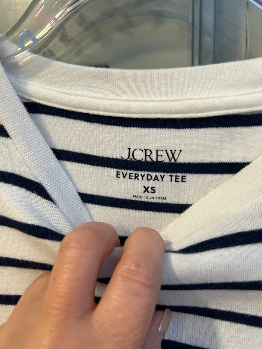 J. Crew White & Navy Striped Long-Sleeve Everyday Tee Crewneck Top XS